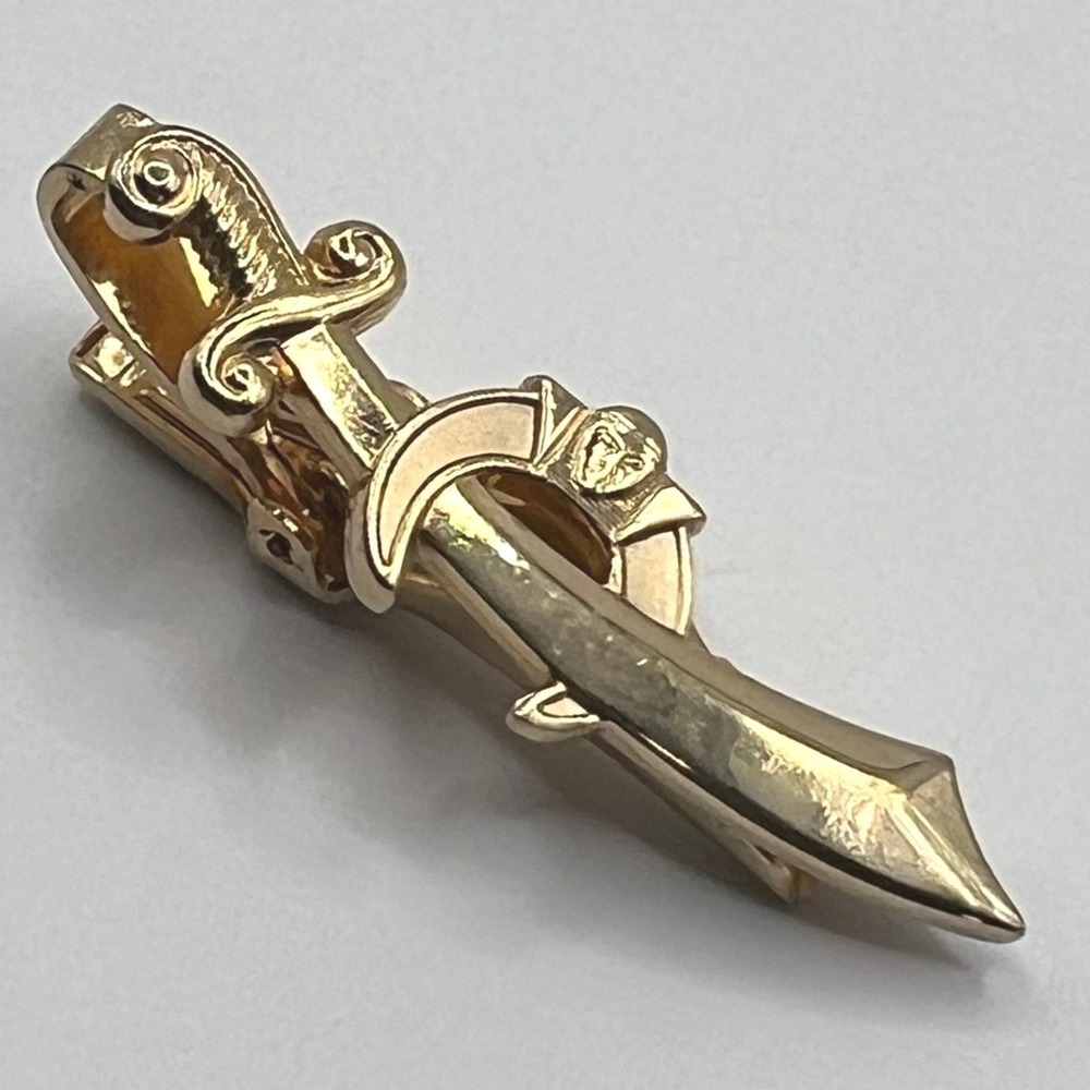 Vintage Anson Shriners Tie Bar Gold Tone Sphinx Scimitar Sword